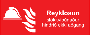 Rauðar merkingar af slökkvibúnaði og björgunarsvæðum